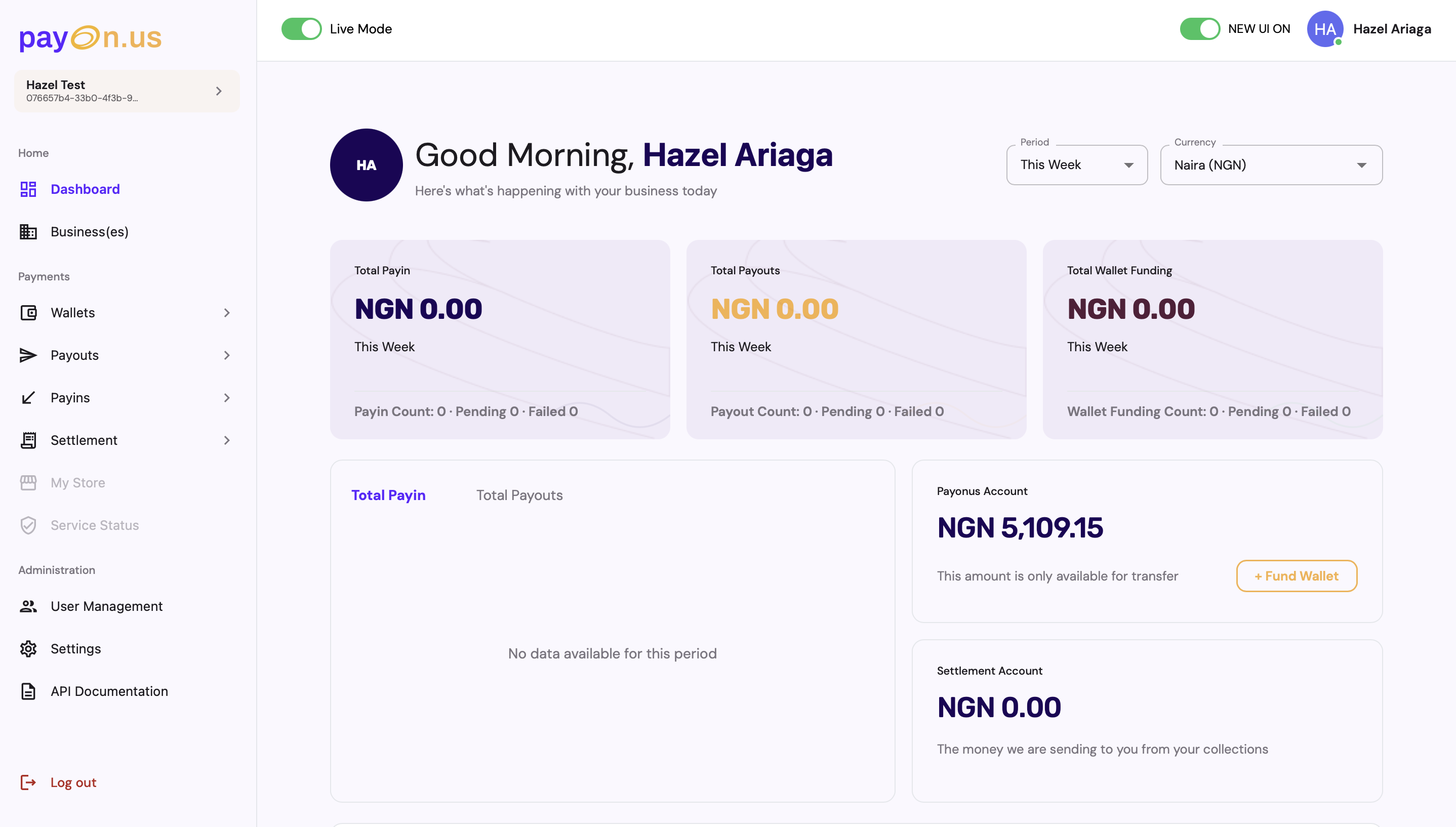 After: redesigned Payonus dashboard