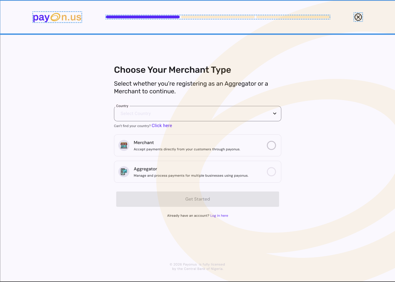 New onboarding: Choose Merchant Type screen
