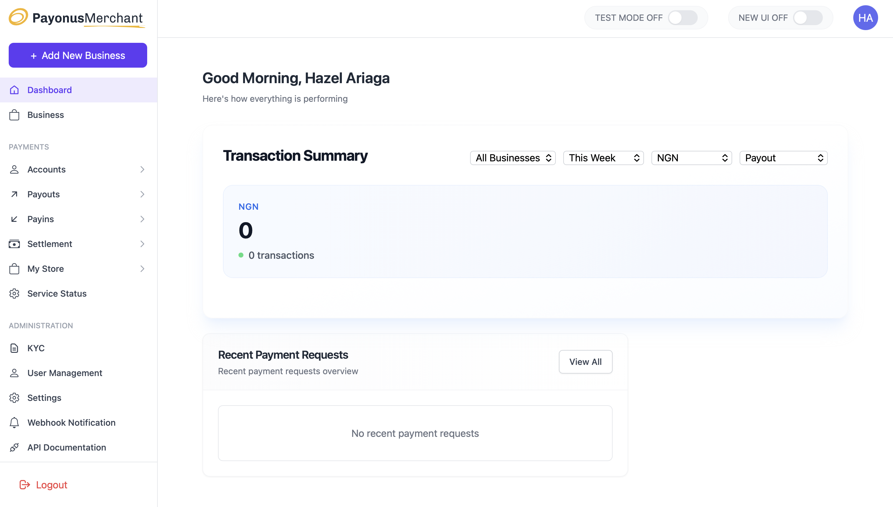 Before: original Payonus dashboard